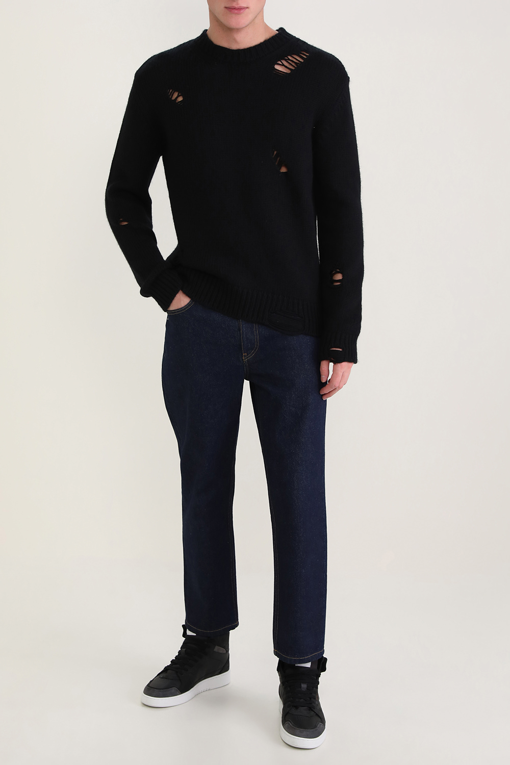 סוודר עם קרעים מכותנה וצמר